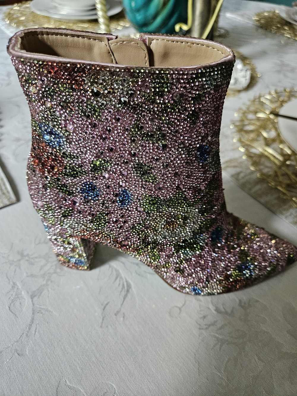 Betsey Johnson Pink Crystal Floral Ankle Bootie